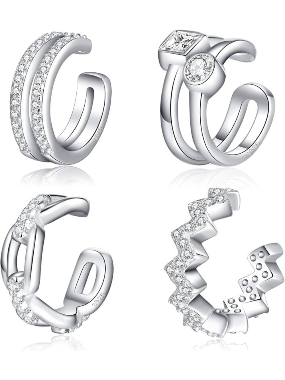 Chic 925 Sterling Silver Non-Piercing Ear Cuffs for Women, Adjustable Clip-On